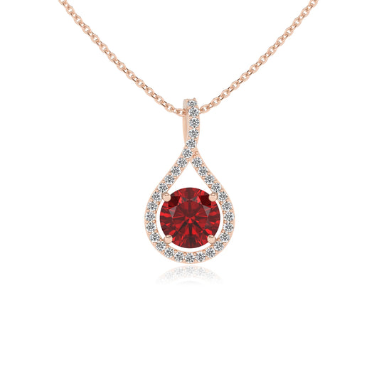 lab grown ruby round solitaire necklaces in rose gold