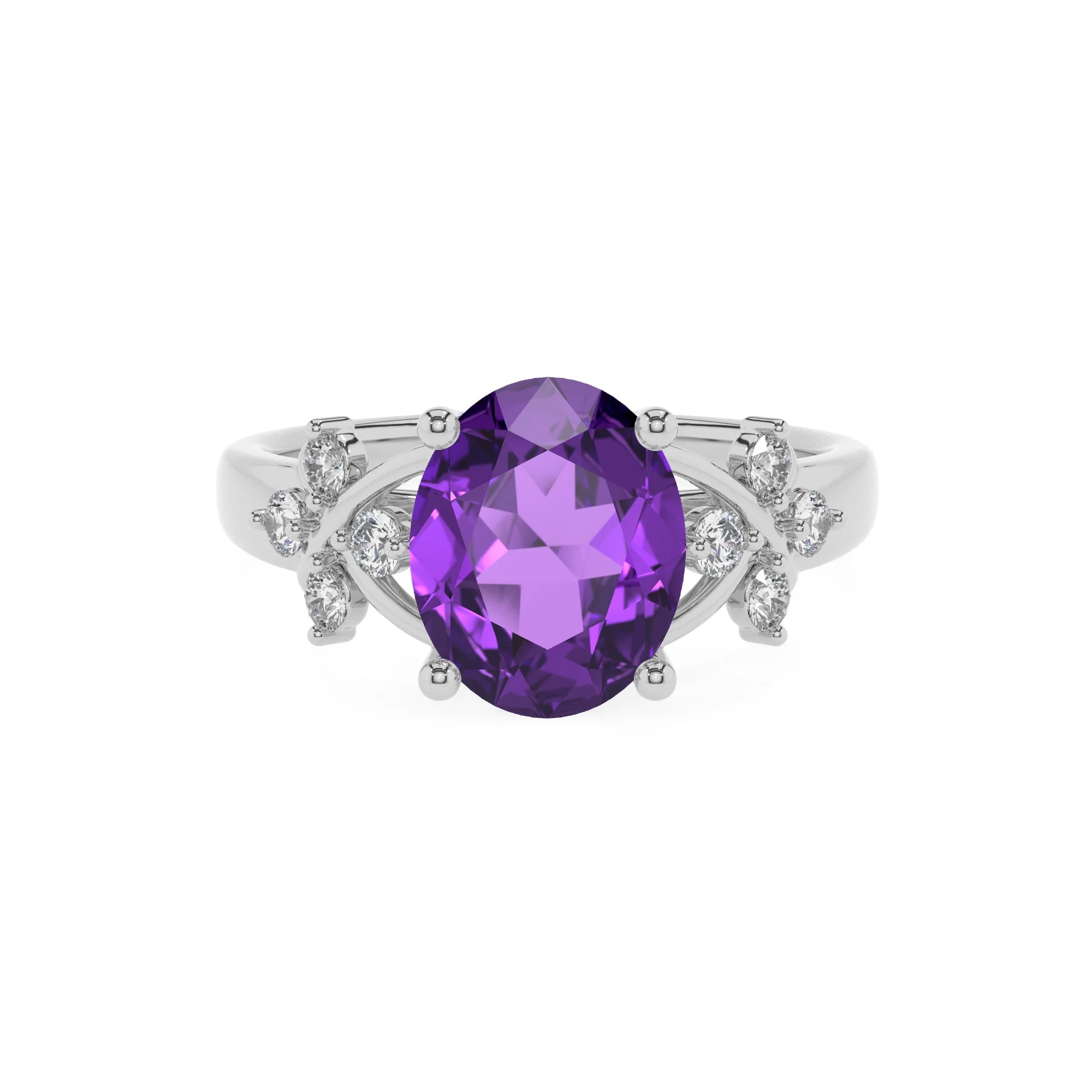 lab grown amethyst oval solitaire rings in white gold