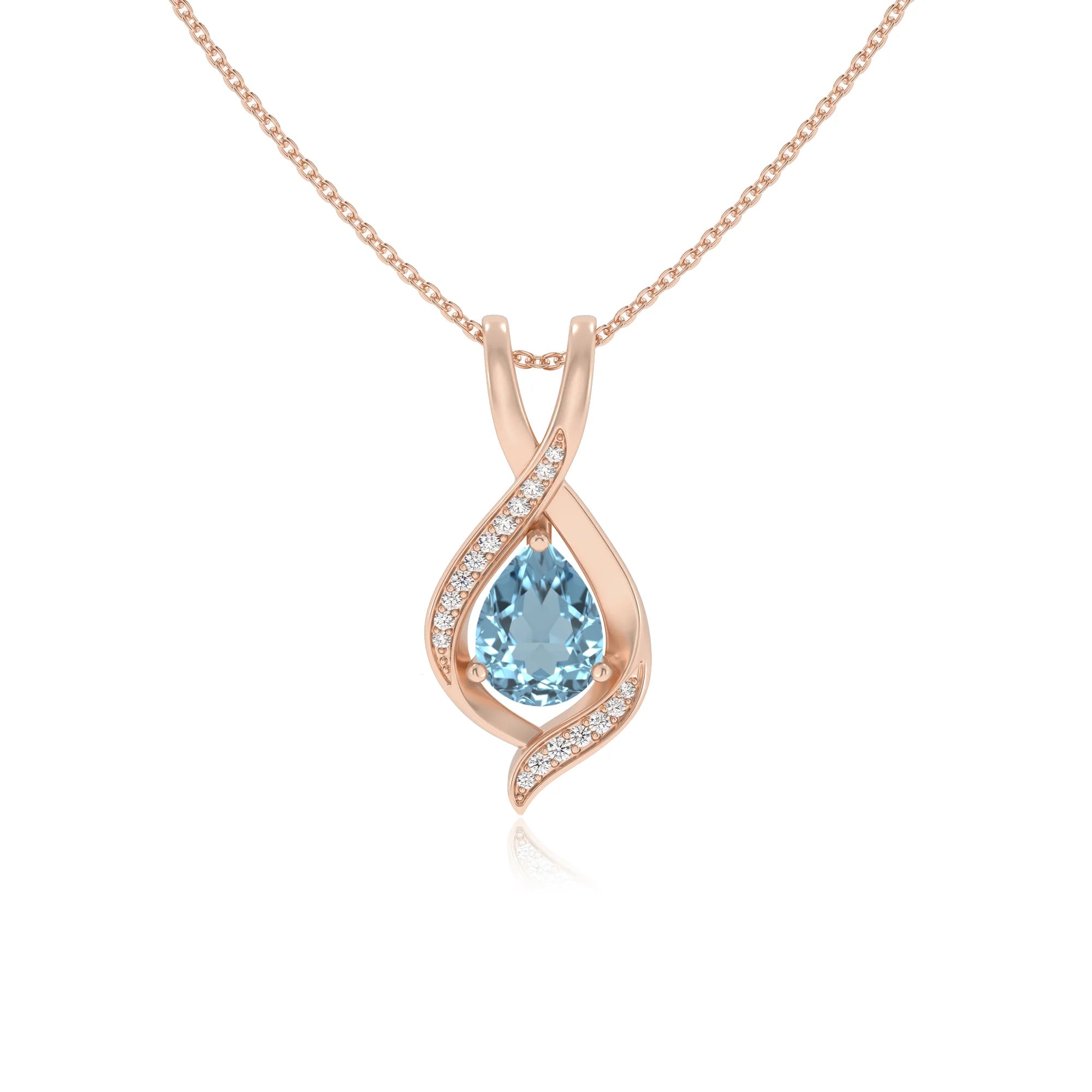 lab grown aquamarine pear solitaire necklaces in rose gold