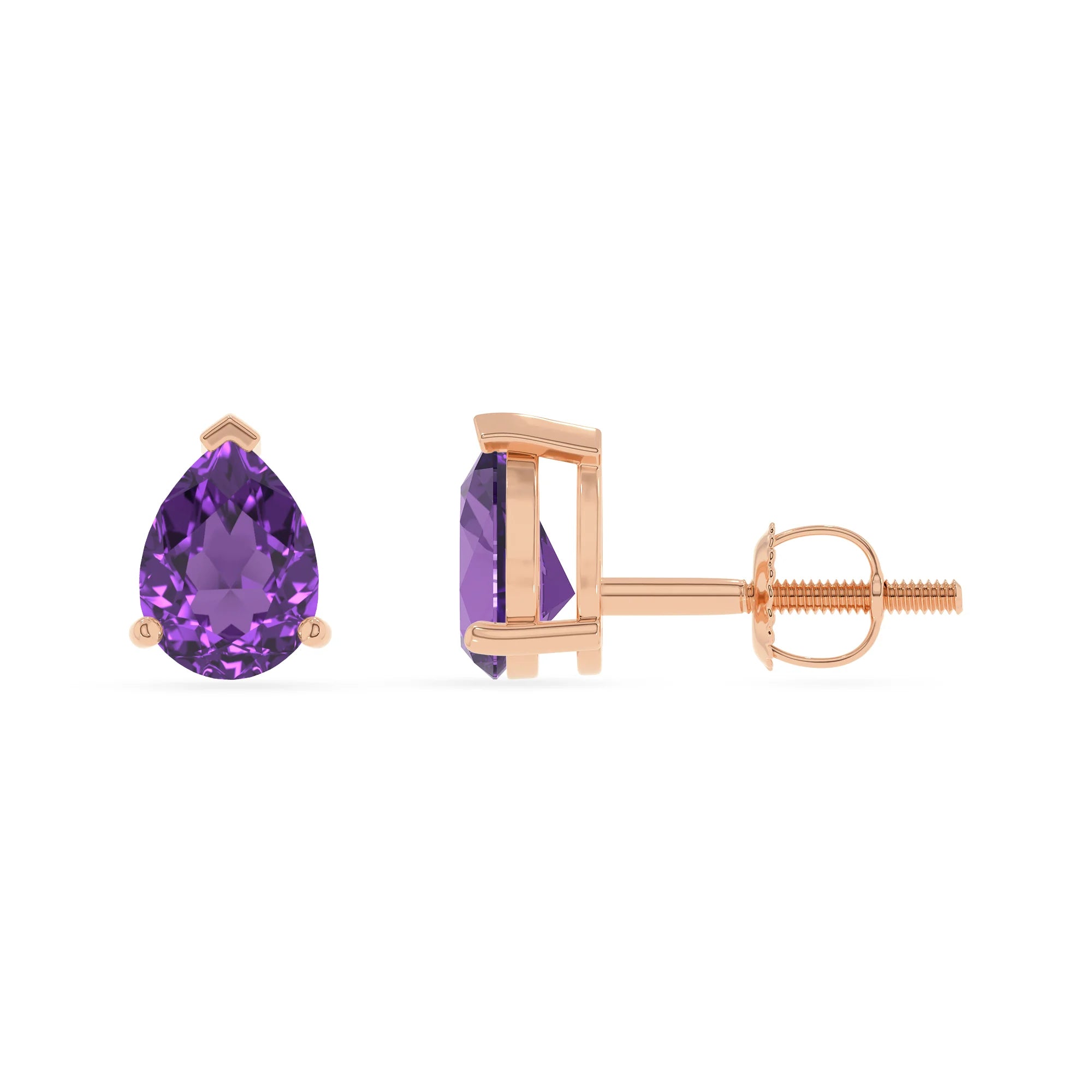 lab grown amethyst pear stud earrings in rose gold
