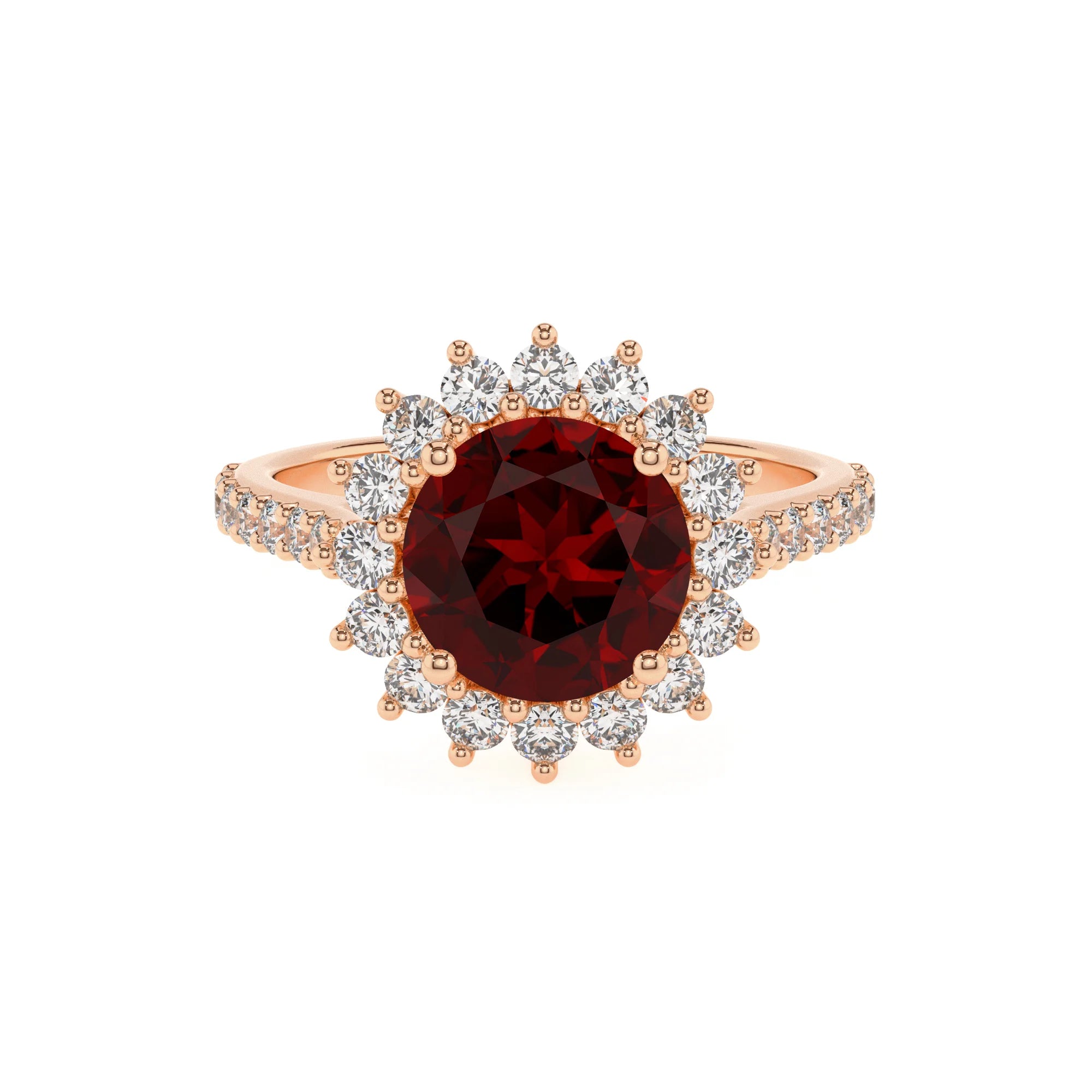 natural garnet round solitaire rings in rose gold