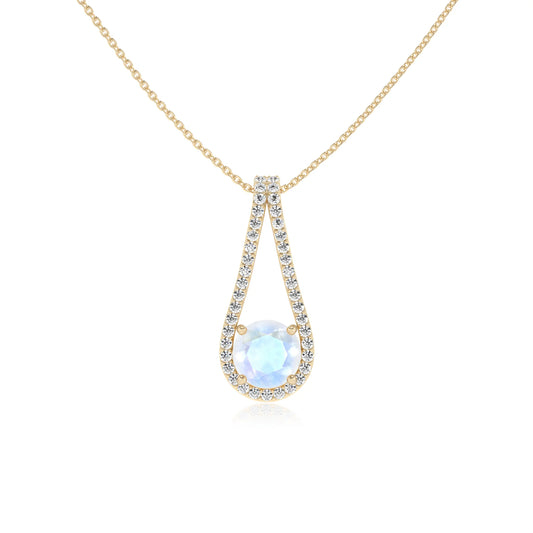 natural rainbow-moonstone round solitaire v-bale necklaces in yellow gold