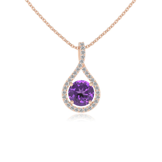 lab grown amethyst round solitaire necklaces in rose gold