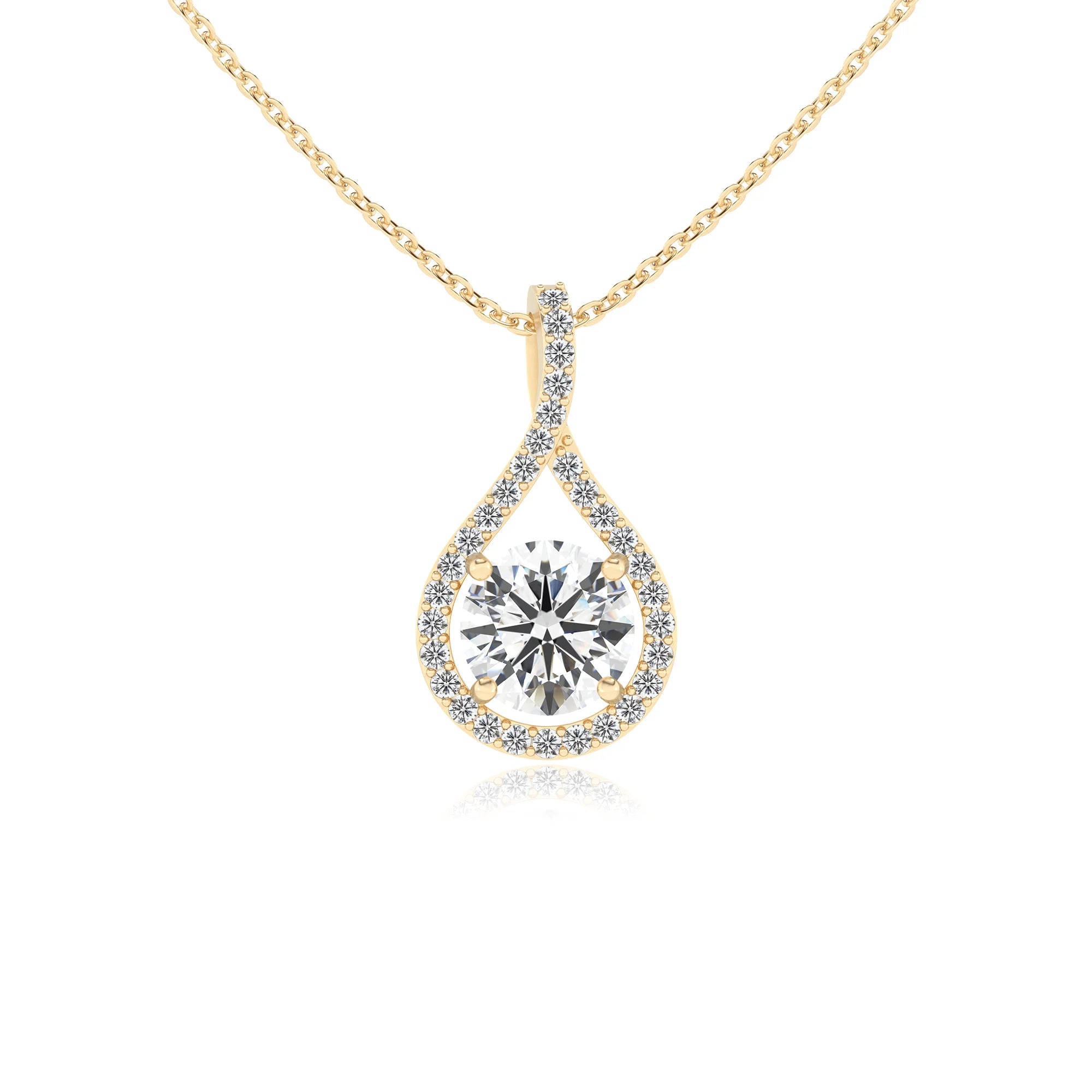 lab grown moissanite round solitaire necklaces in yellow gold