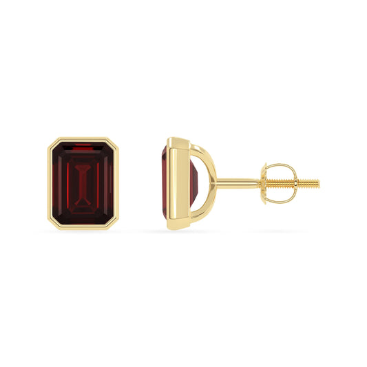 Natural Garnet Emerald-Cut Solitaire Stud Earrings