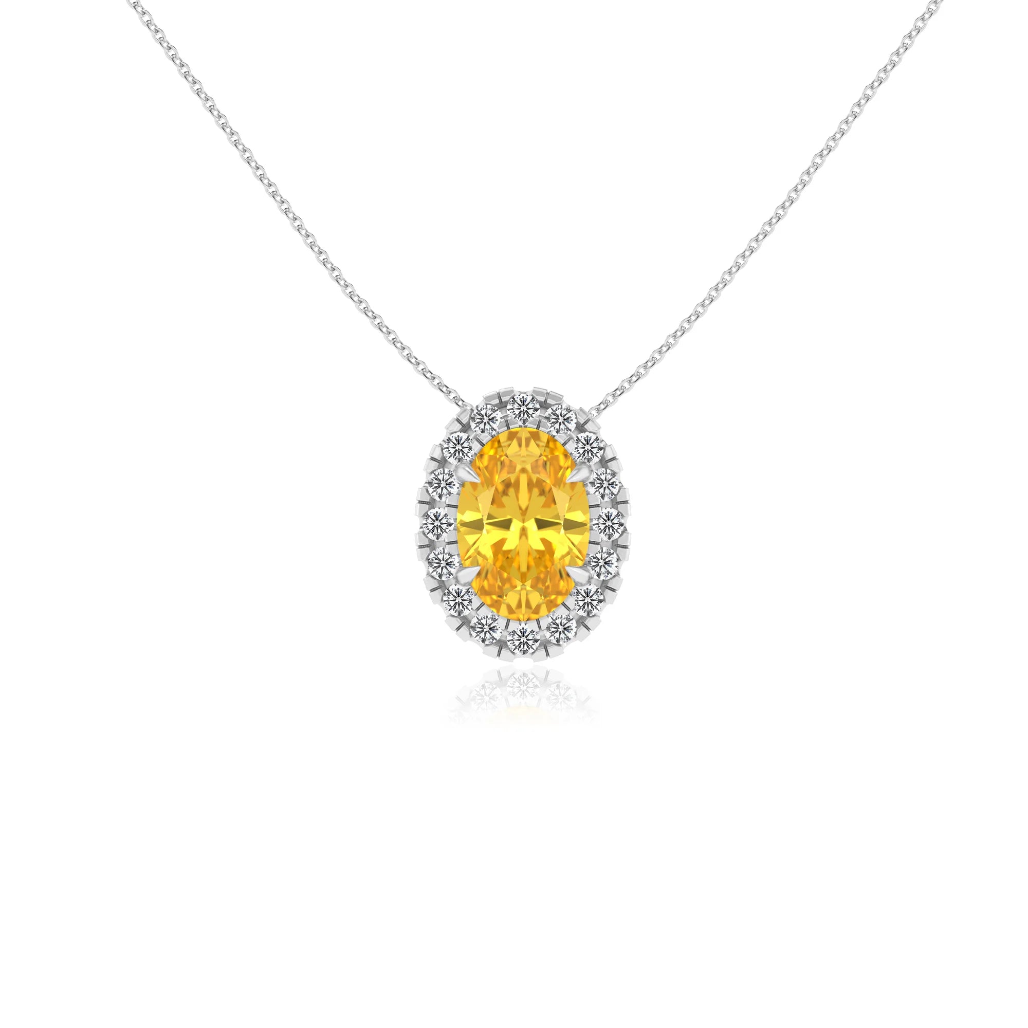 lab grown yellow sapphire oval solitaire necklaces in white gold