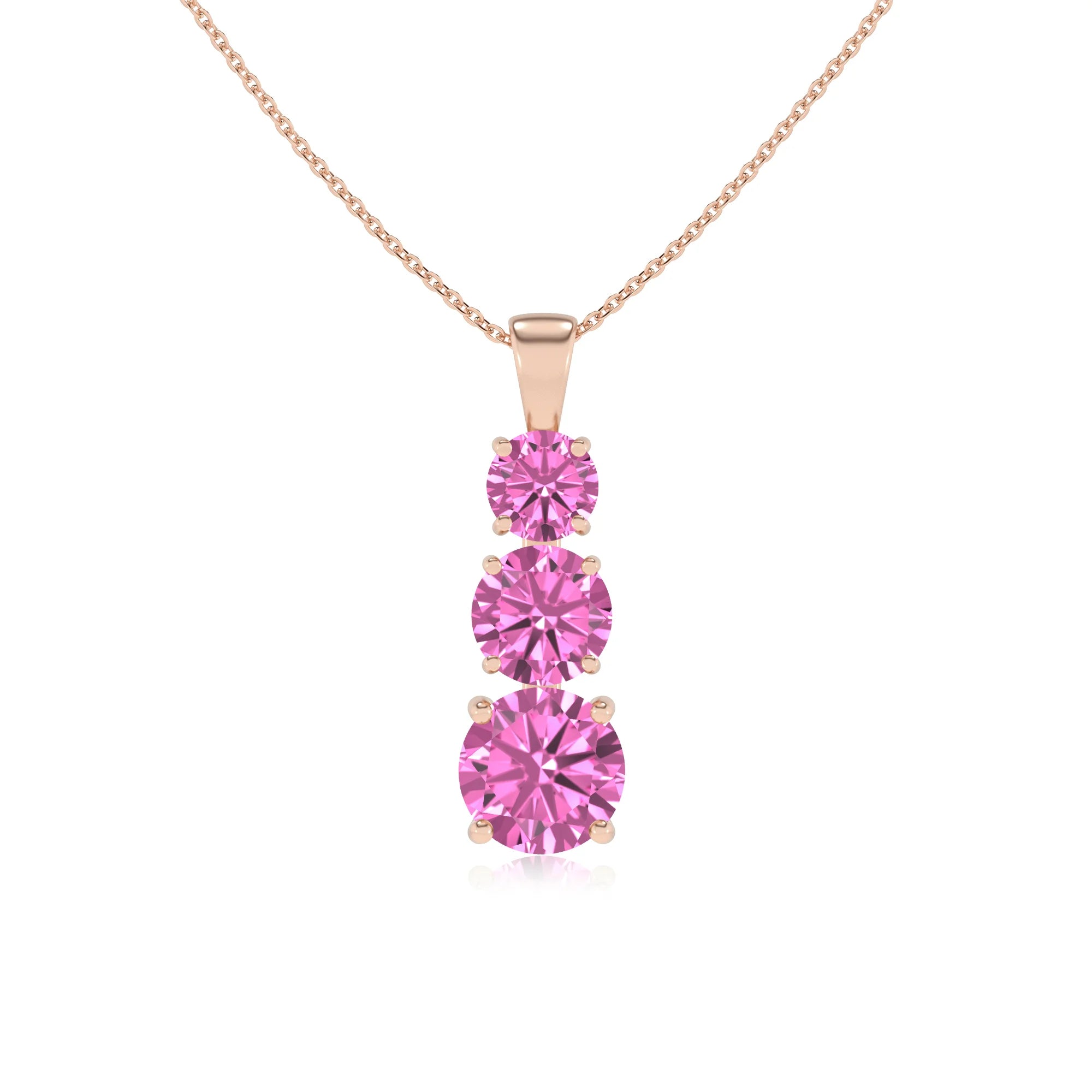 lab grown pink-sapphire round bar v-bale necklaces in rose gold