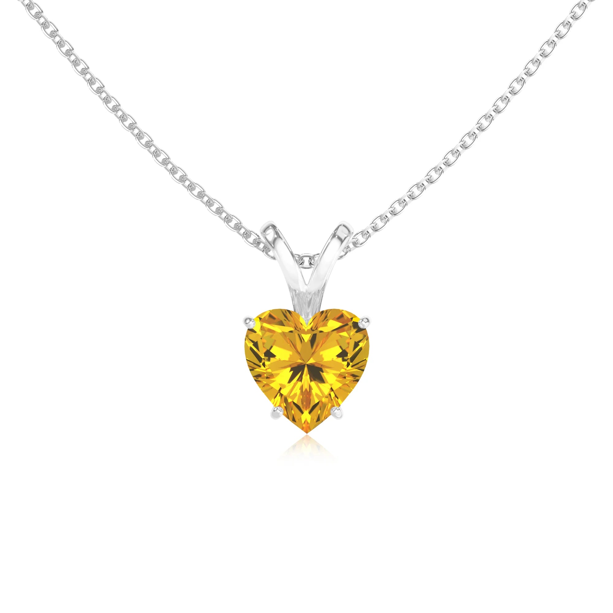 lab grown yellow-sapphire heart solitaire v-bale necklaces in sterling silver