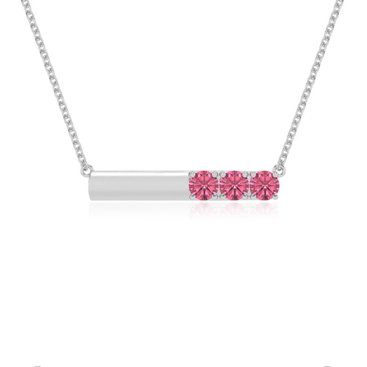 lab grown pink-tourmaline round bar v-bale necklaces in white gold
