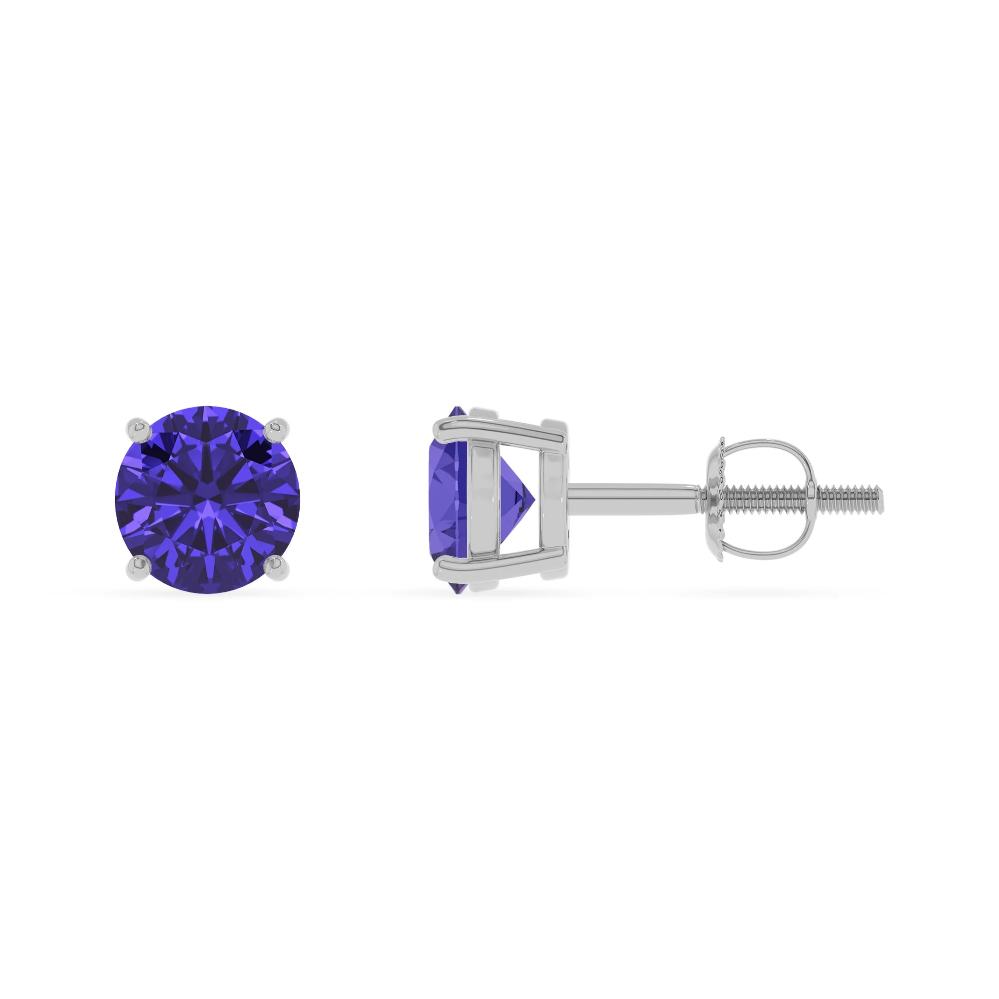 lab grown tanzanite round stud earrings in white gold