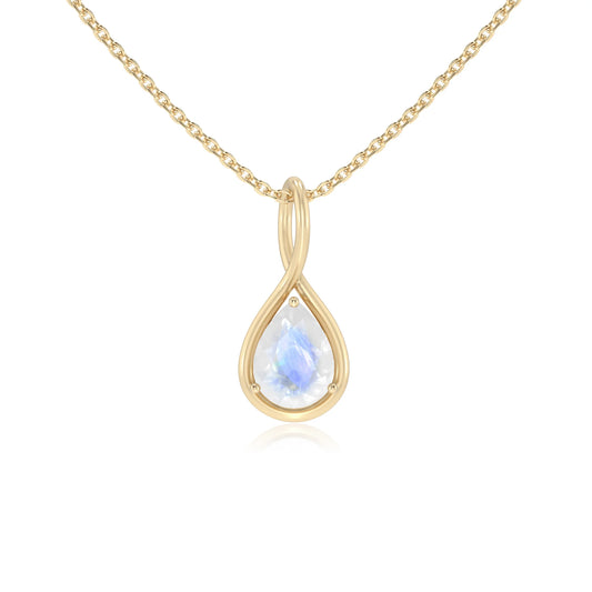 natural rainbow-moonstone pear solitaire necklaces in yellow gold