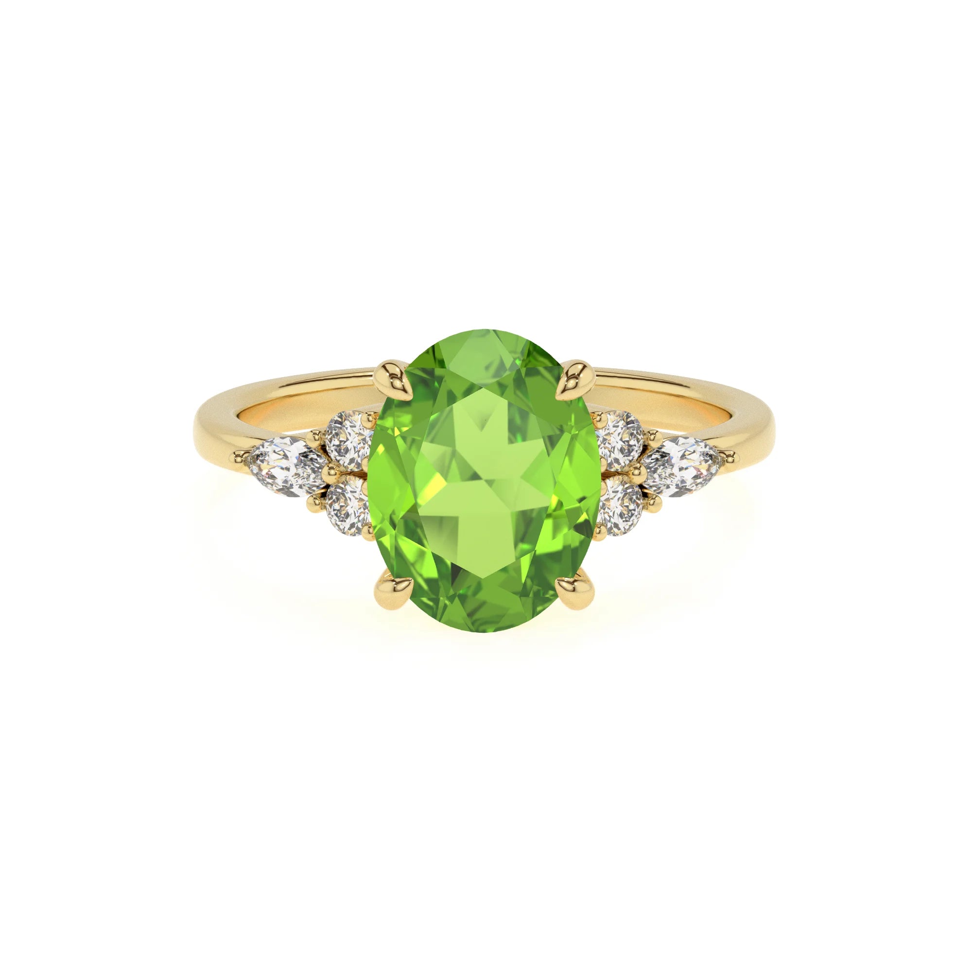 natural peridot oval solitaire rings in yellow gold