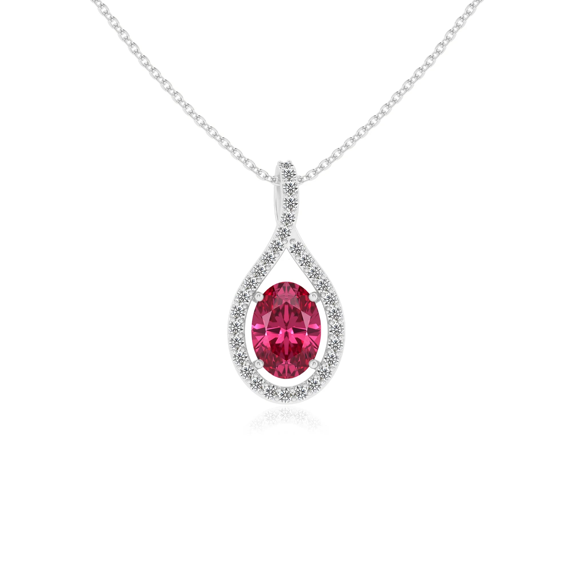 lab grown pink-tourmaline oval solitaire necklaces in platinum