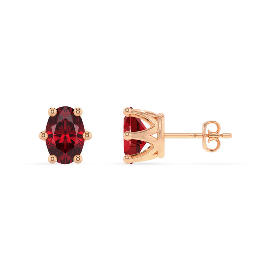 lab grown ruby oval stud earrings in rose gold