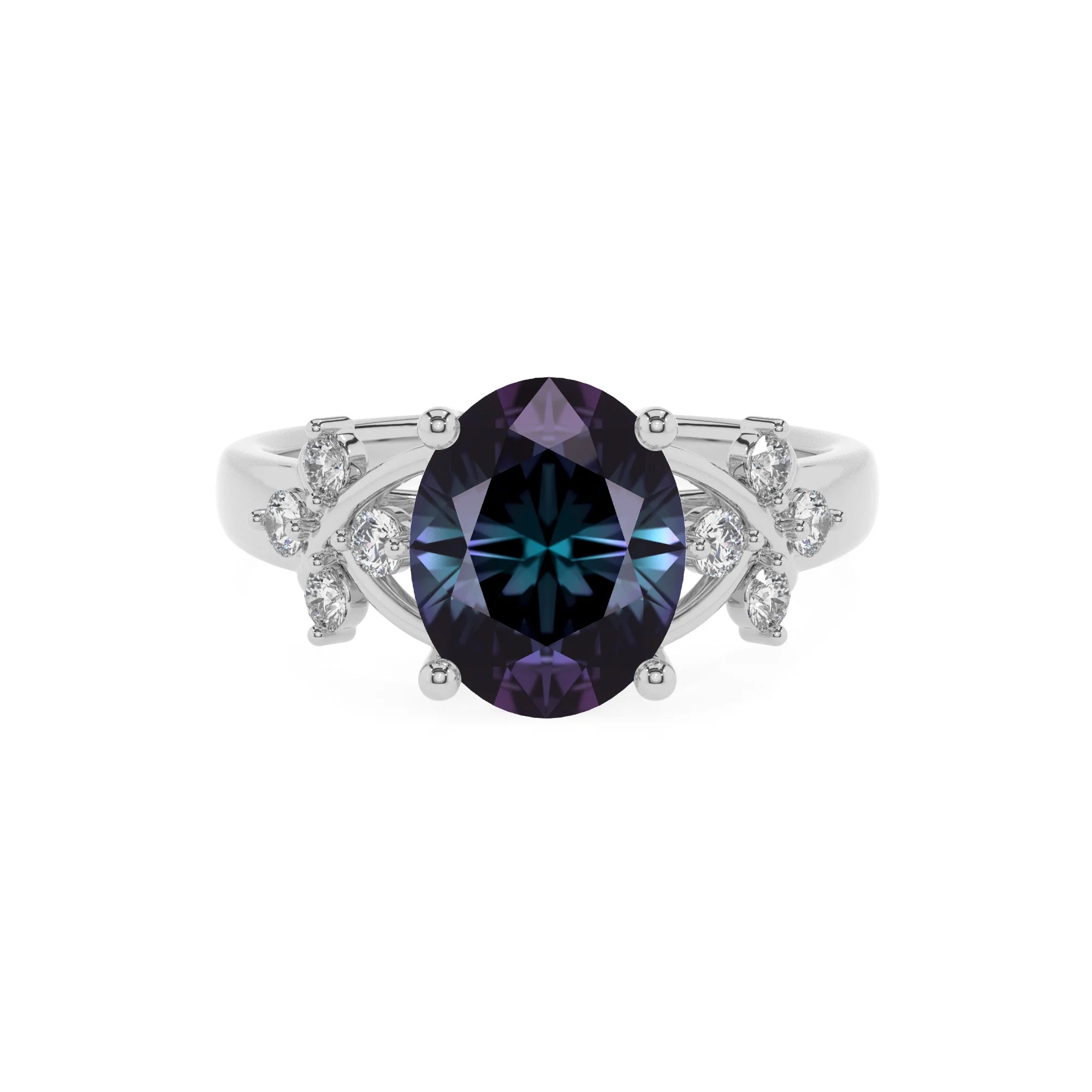 lab grown alexandrite oval solitaire rings in sterling silver