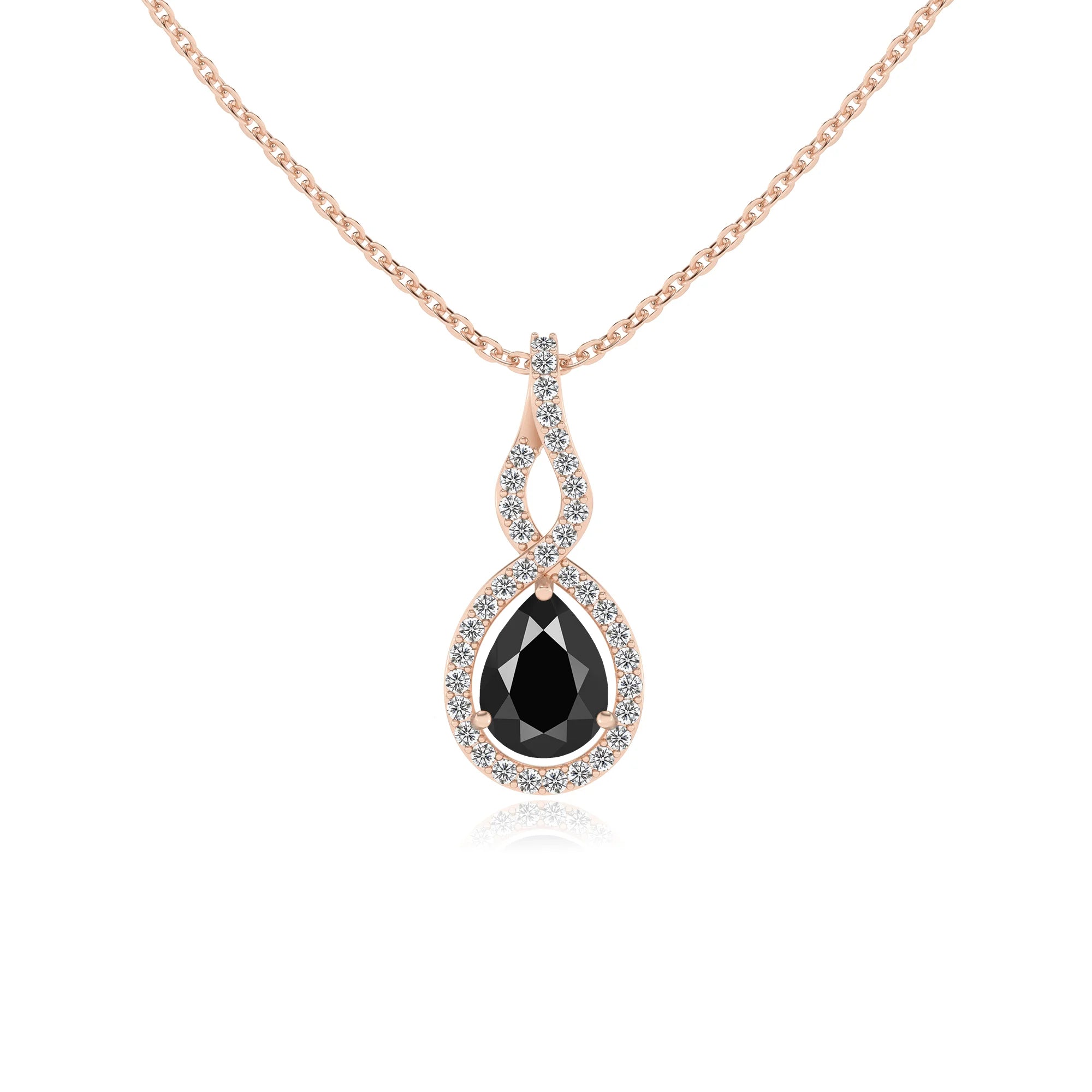natural black-onyx pear necklaces in rose gold