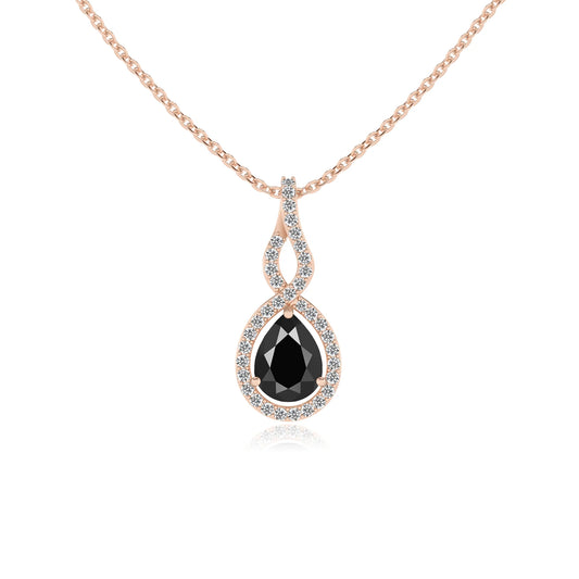 natural black-onyx pear necklaces in rose gold