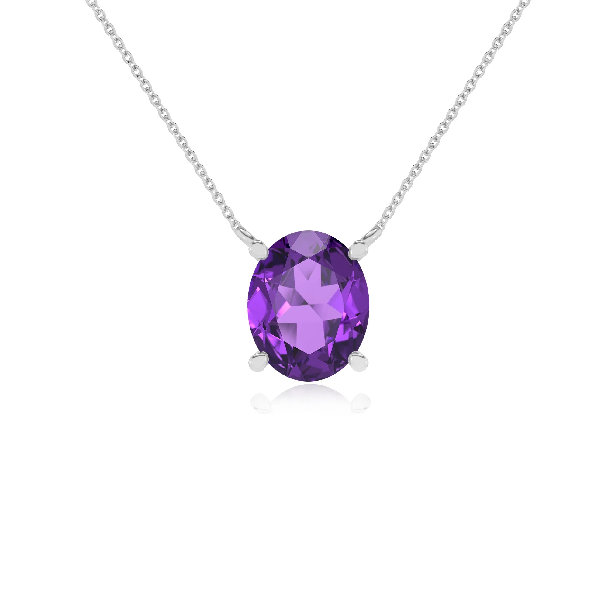 lab grown amethyst oval solitaire necklaces in platinum