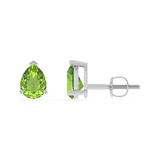 natural peridot pear stud earrings in platinum