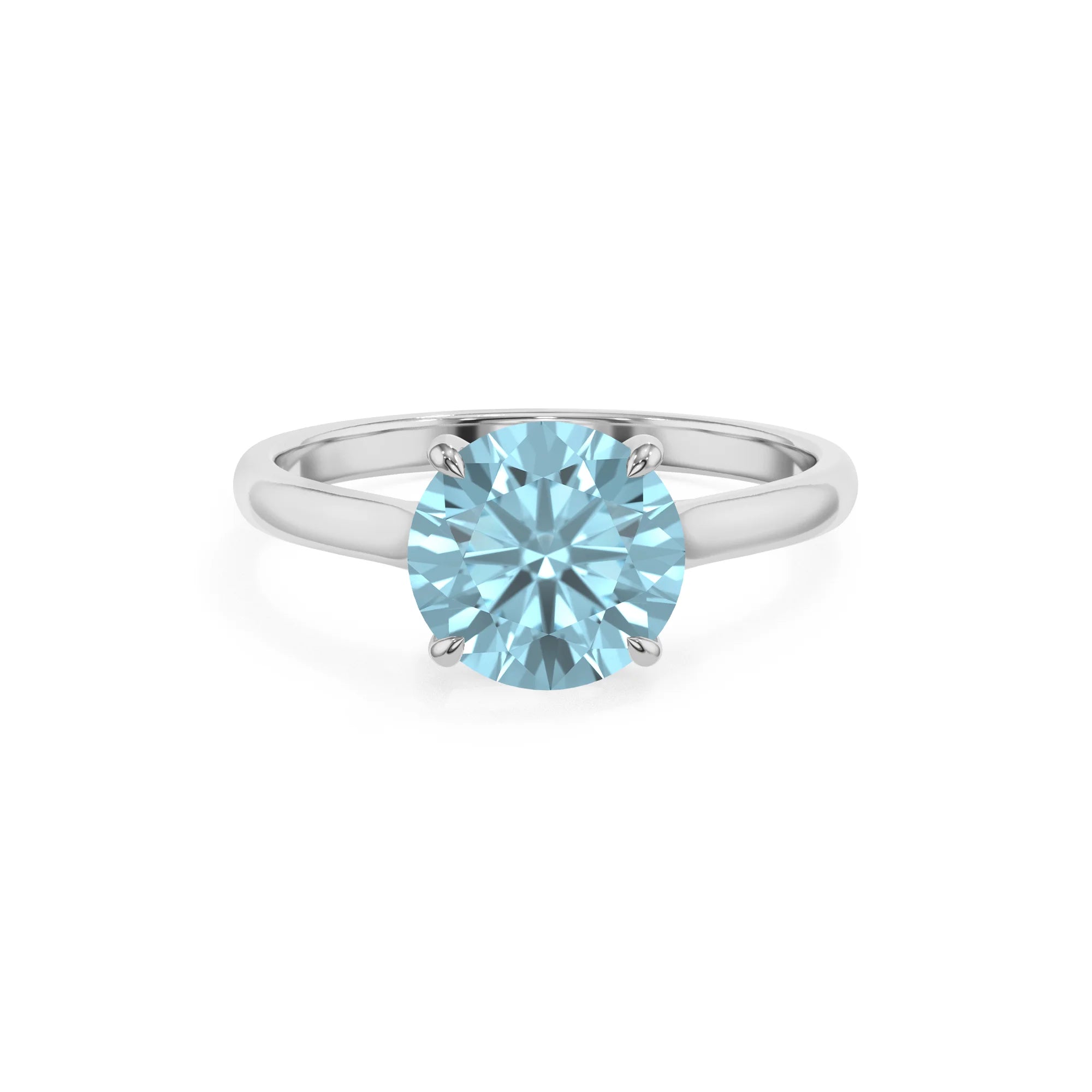 lab grown aquamarine round solitaire rings in white gold