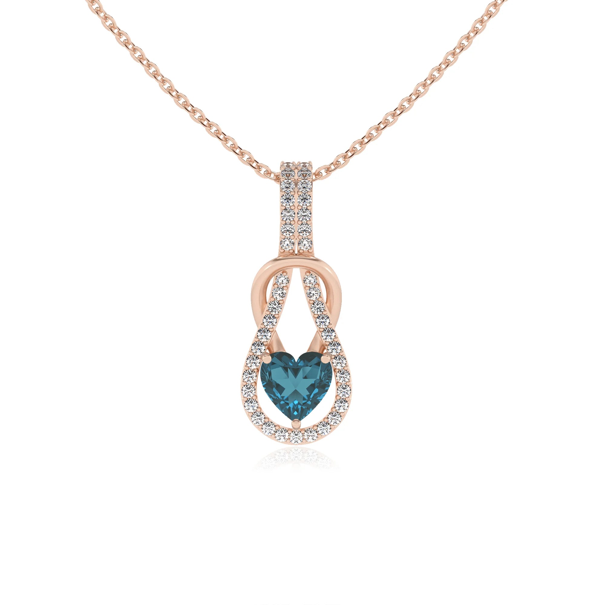 natural london-blue-topaz heart infinity v-bale necklaces in rose gold