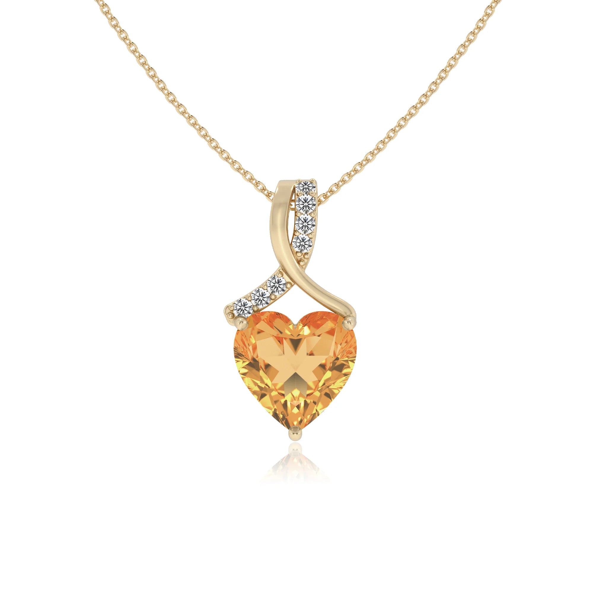 lab grown citrine heart solitaire necklaces in yellow gold