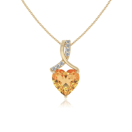 lab grown citrine heart solitaire necklaces in yellow gold