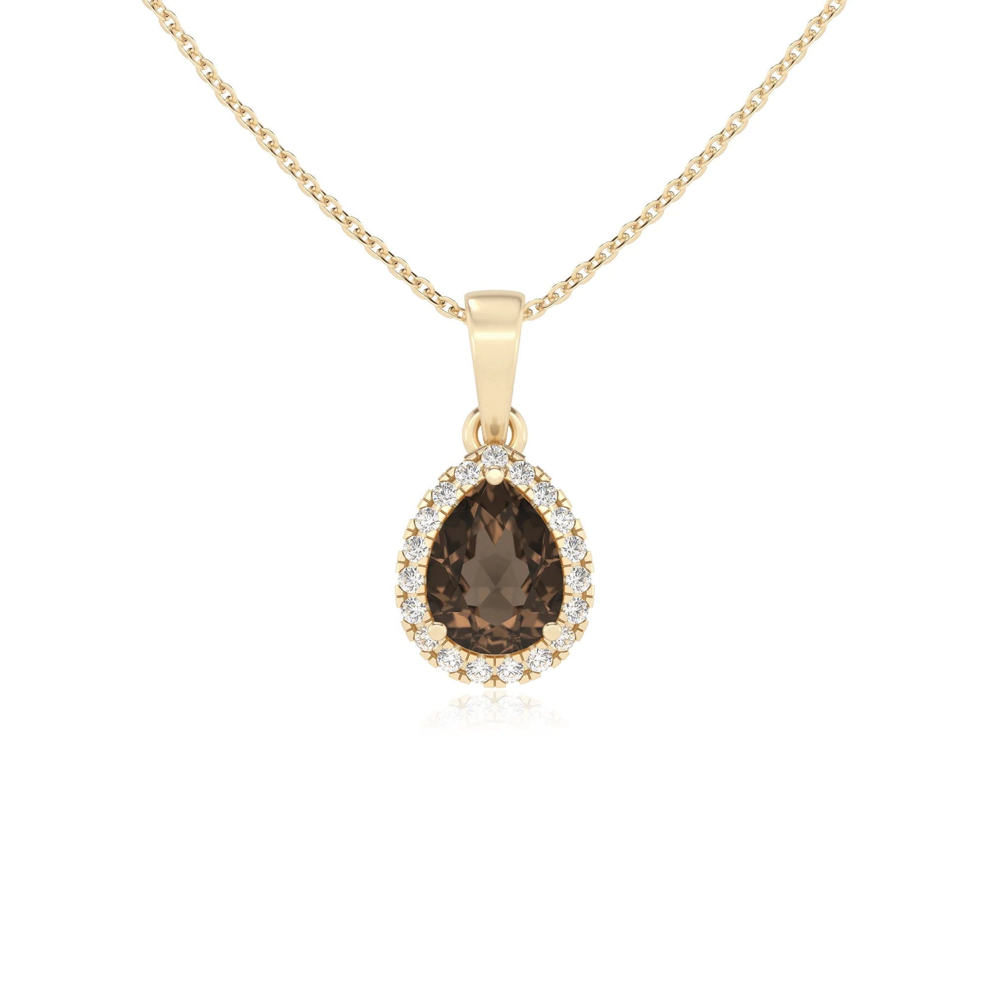 natural smoky-quartz pear solitaire necklaces in yellow gold
