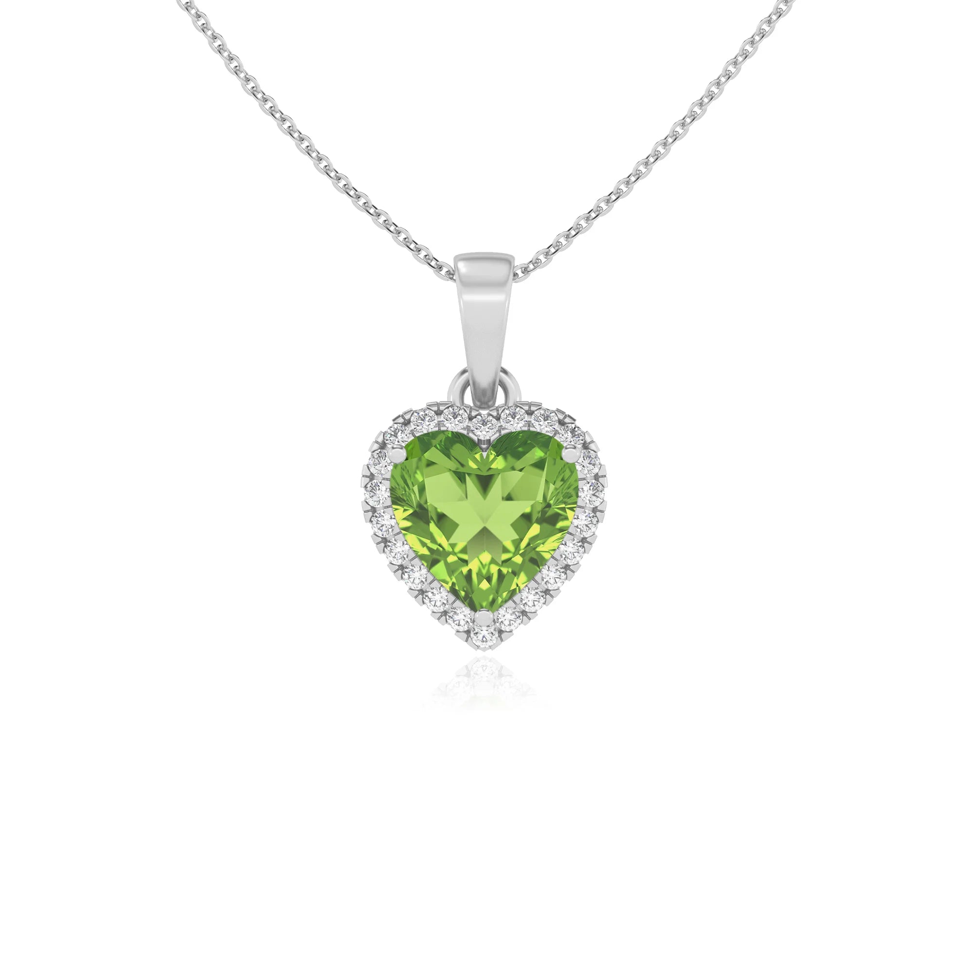 natural peridot heart solitaire necklaces in white gold