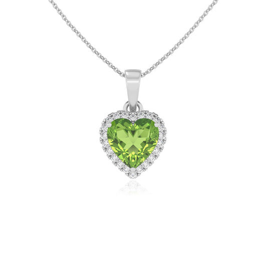 natural peridot heart solitaire necklaces in white gold