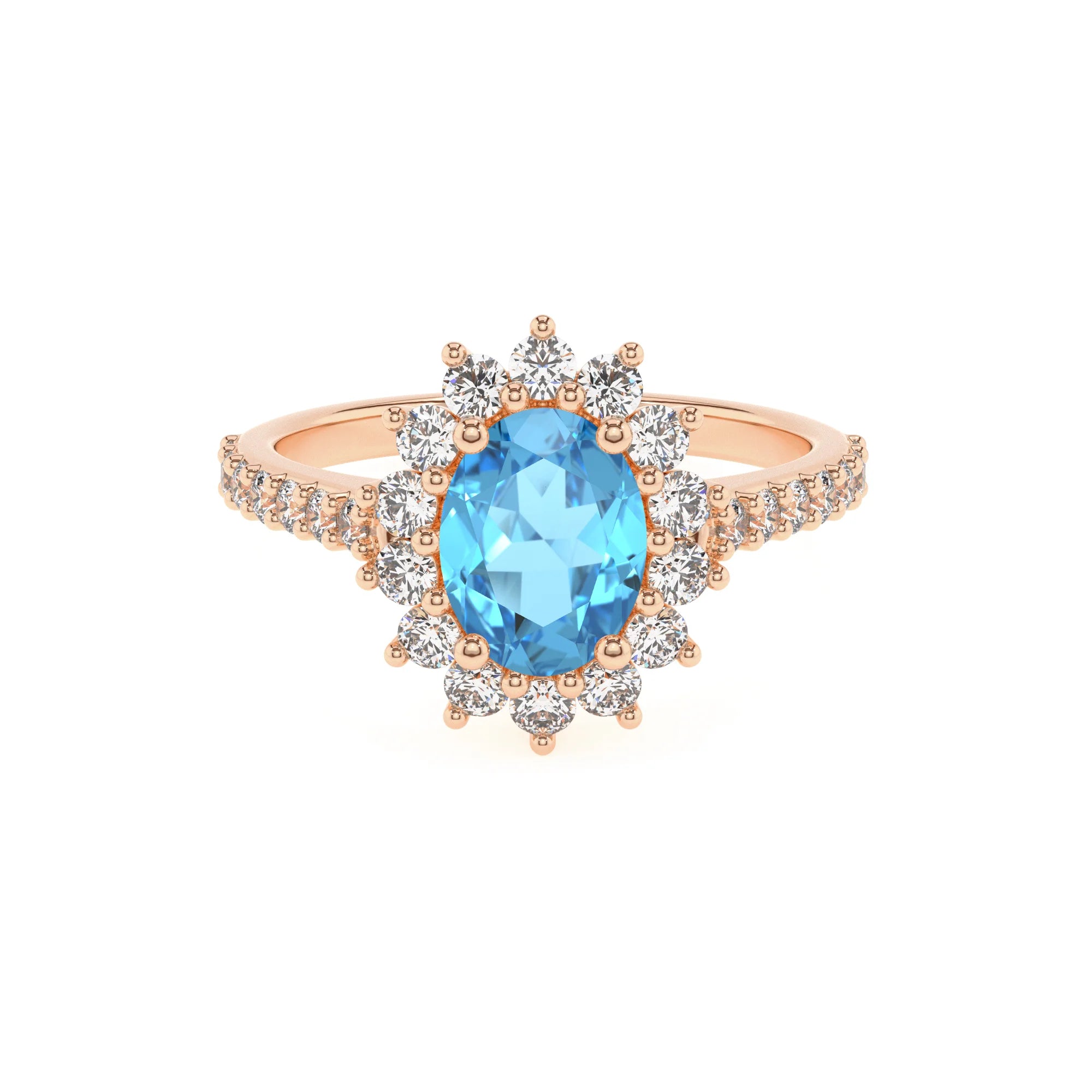 natural swiss-blue-topaz oval solitaire rings in rose gold