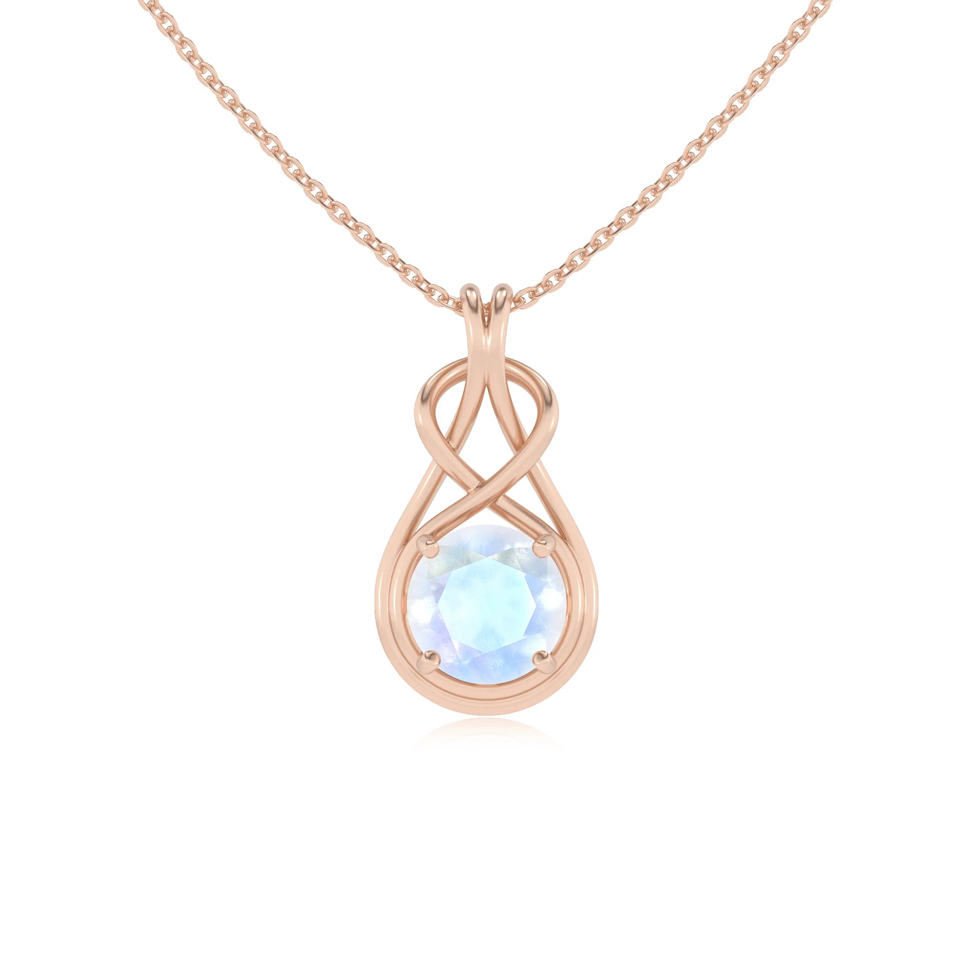 natural rainbow-moonstone round solitaire necklaces in rose gold