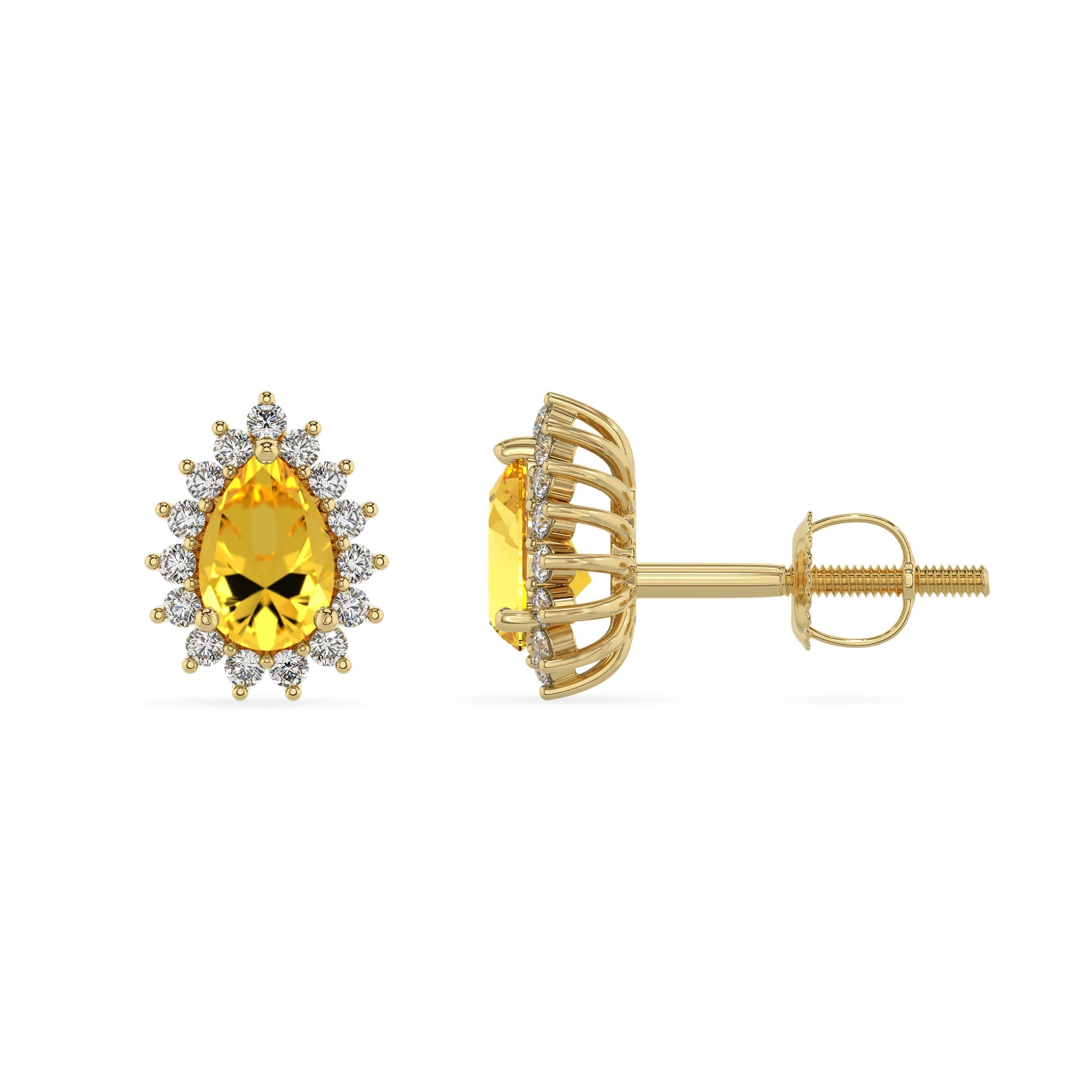 lab grown yellow sapphire pear stud earrings in yellow gold