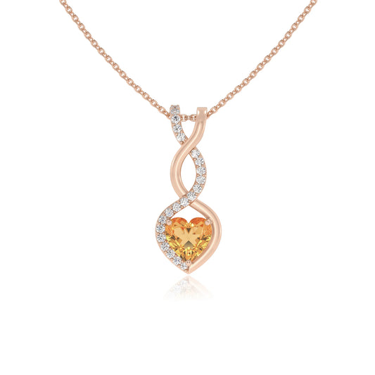 lab grown citrine heart infinity necklaces in rose gold