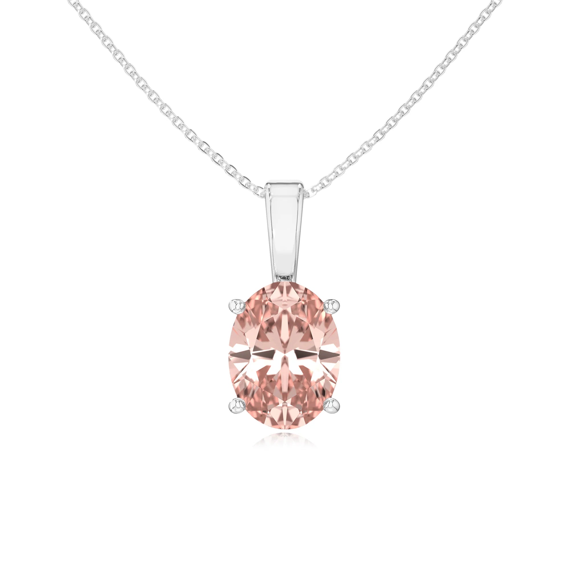 lab grown morganite oval solitaire necklaces in sterling silver