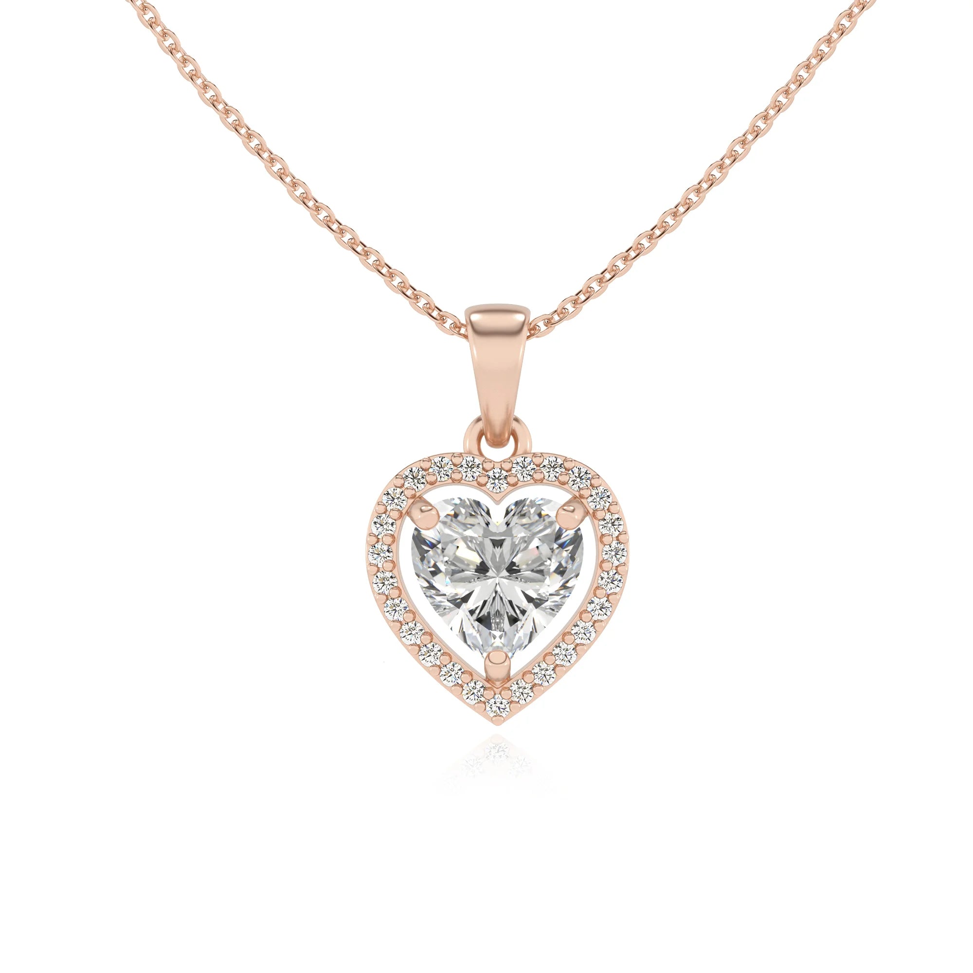 lab grown moissanite heart solitaire necklaces in rose gold