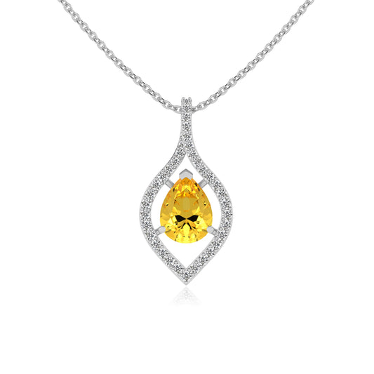 lab grown yellow-sapphire pear infinity necklaces in platinum