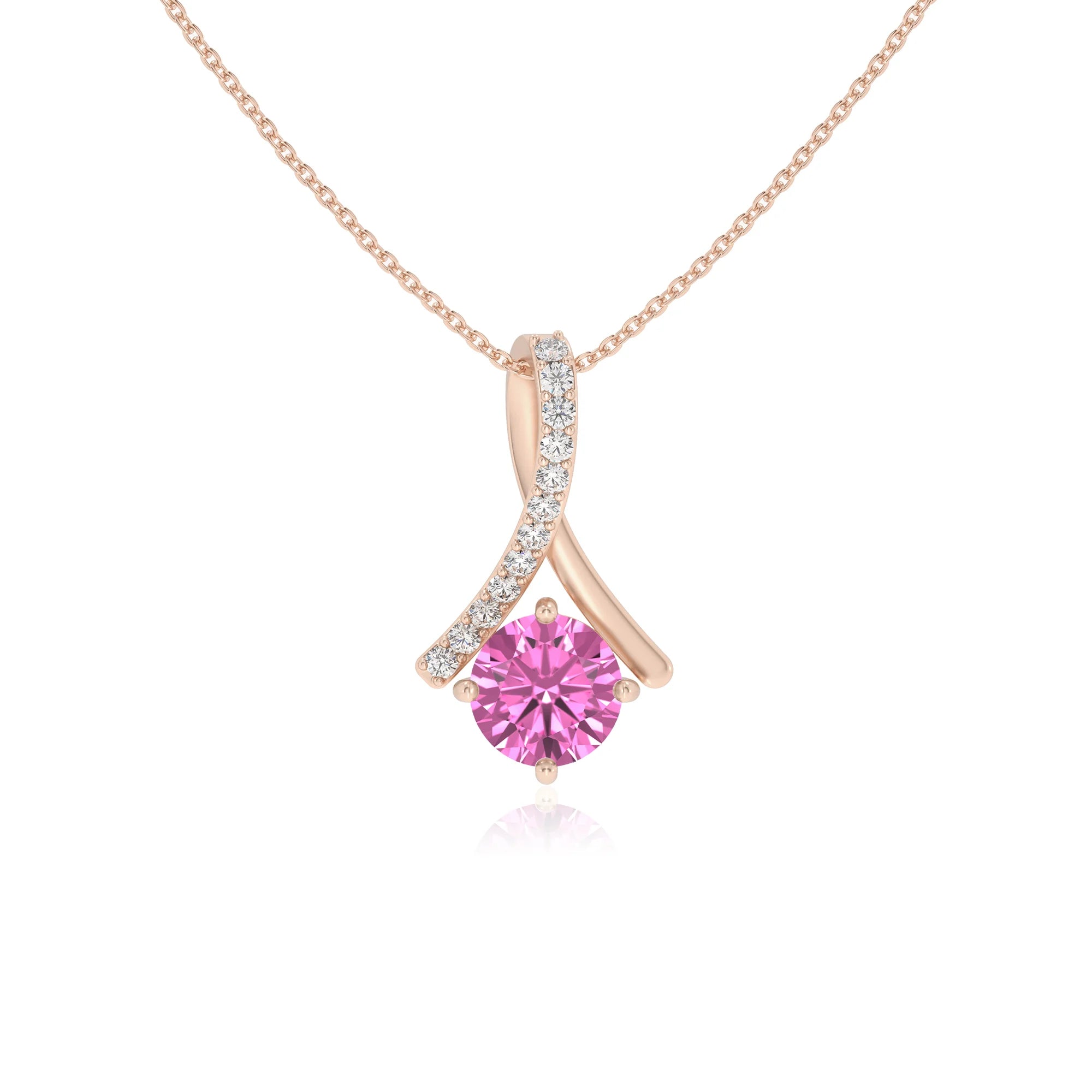 lab grown pink-sapphire round solitaire necklaces in rose gold