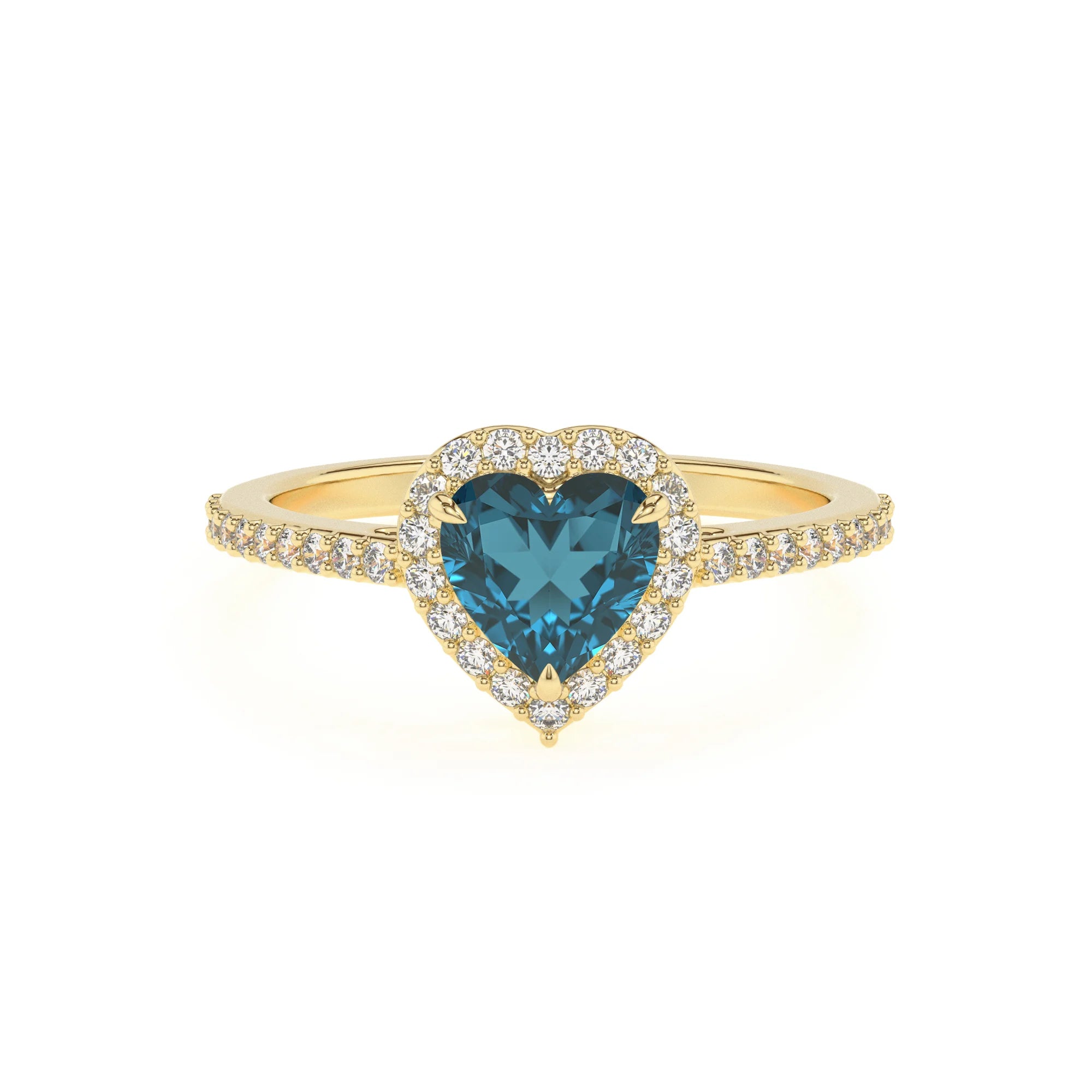 natural london-blue-topaz heart solitaire rings in yellow gold