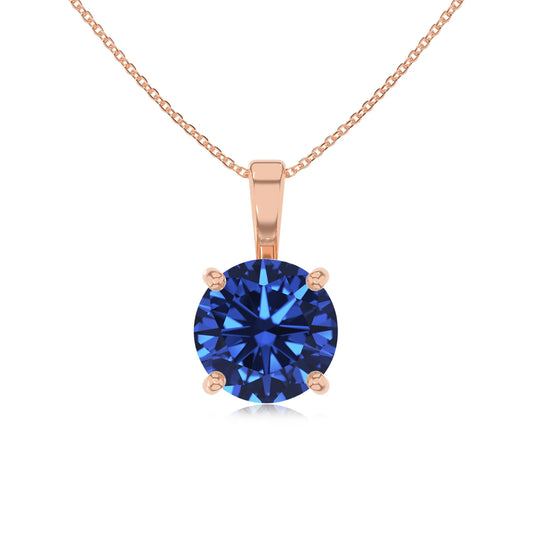lab grown blue-sapphire round solitaire necklaces in rose gold