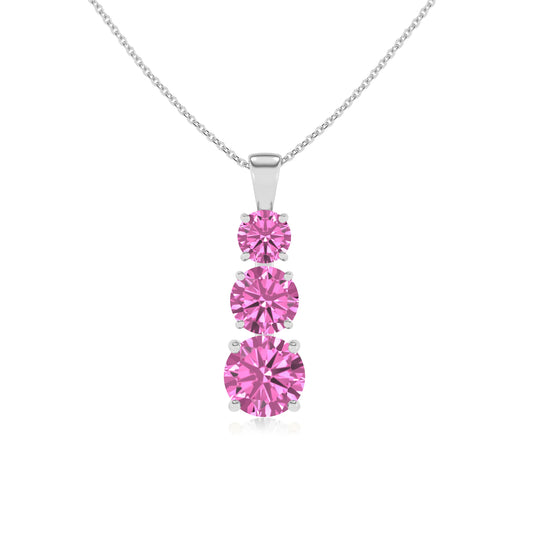 lab grown pink-sapphire round bar v-bale necklaces in sterling silver