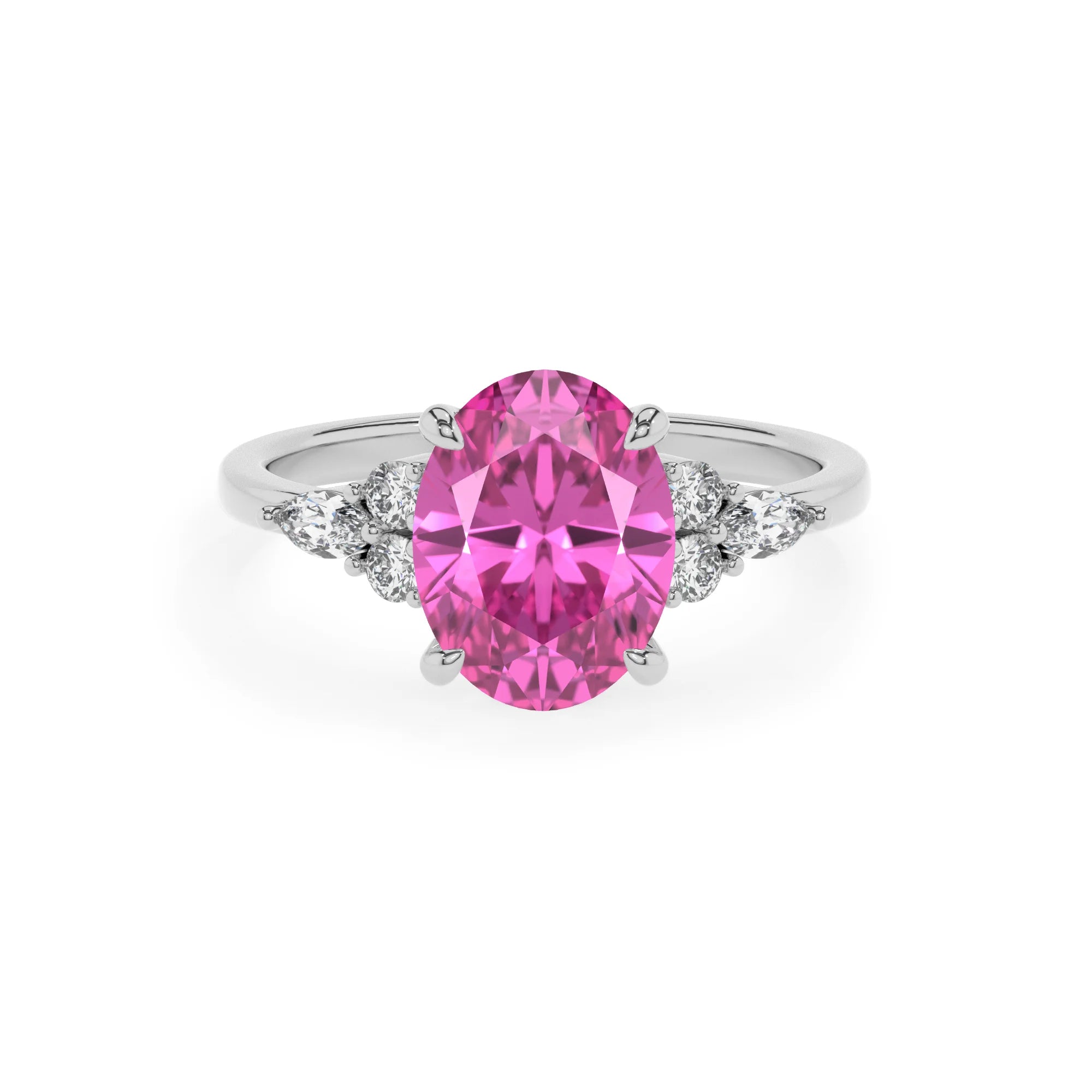 lab grown pink-sapphire oval solitaire rings in sterling silver