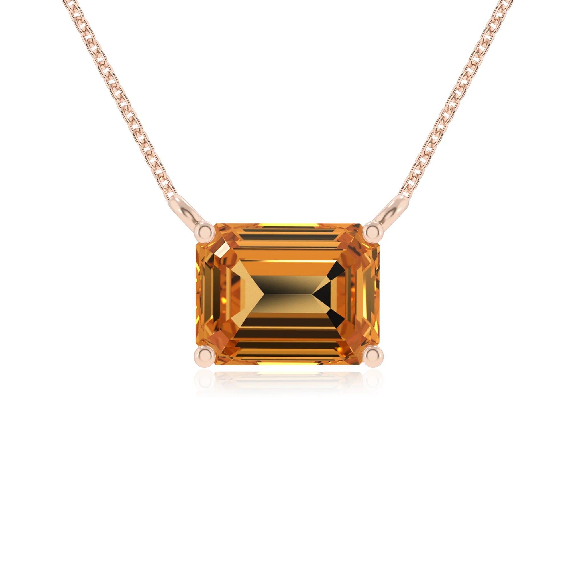 lab grown citrine emerald cut solitaire necklaces in rose gold