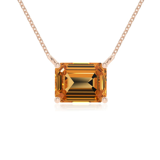 lab grown citrine emerald cut solitaire necklaces in rose gold