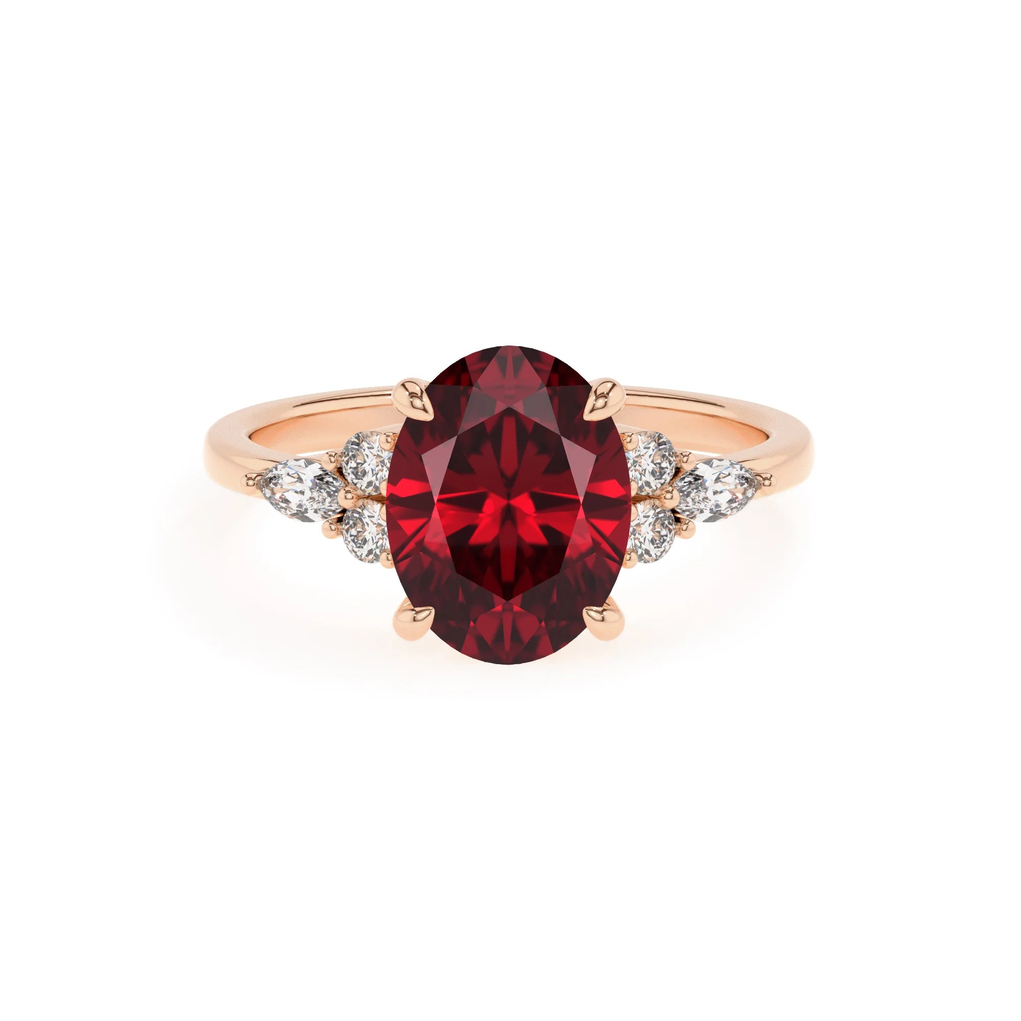 lab grown ruby oval solitaire rings in rose gold
