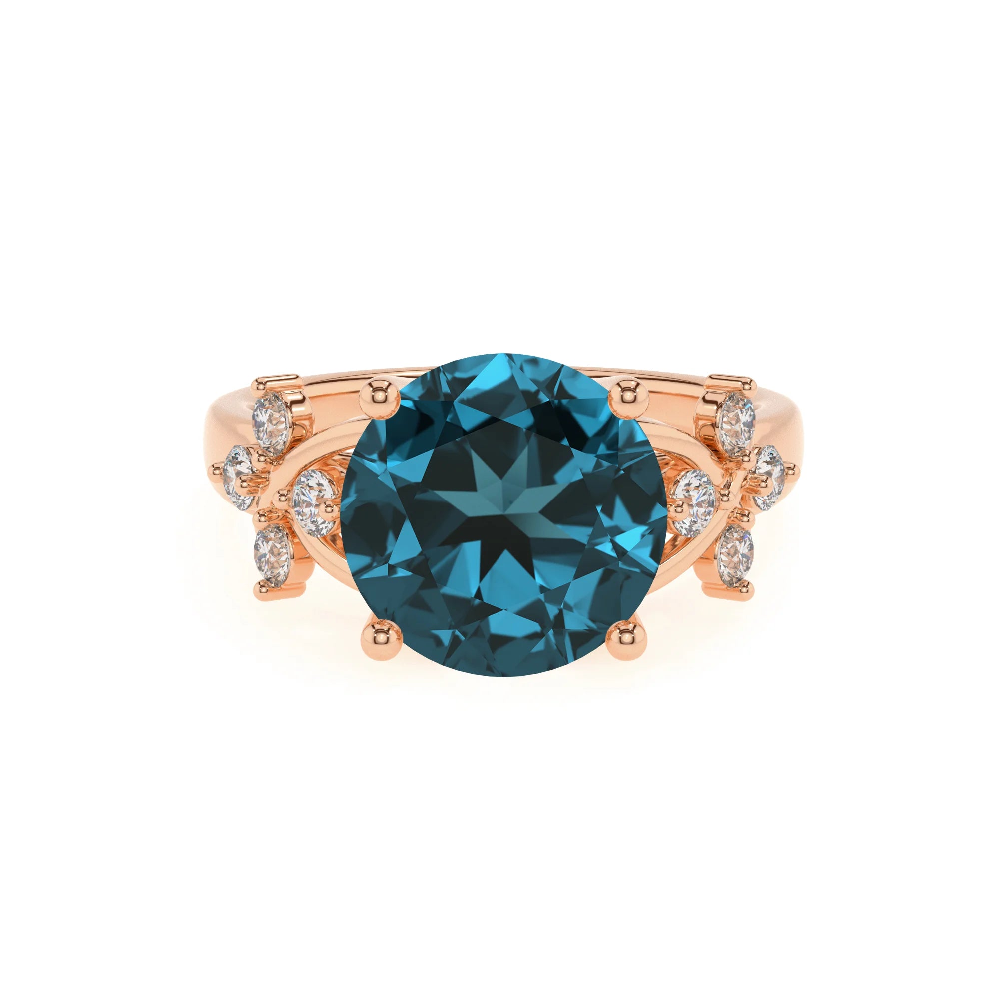 natural london-blue-topaz round solitaire rings in rose gold