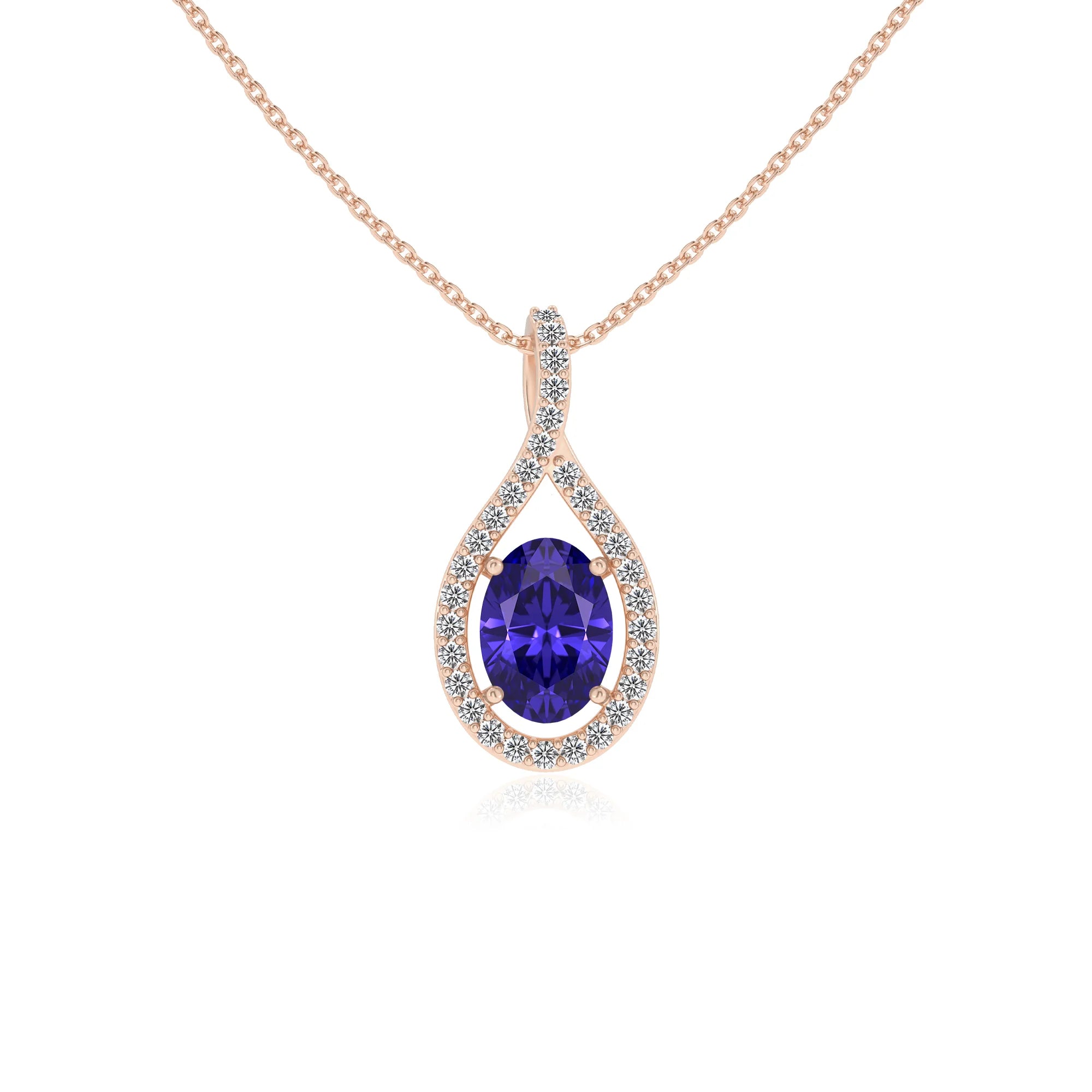 lab grown tanzanite oval solitaire necklaces in rose gold