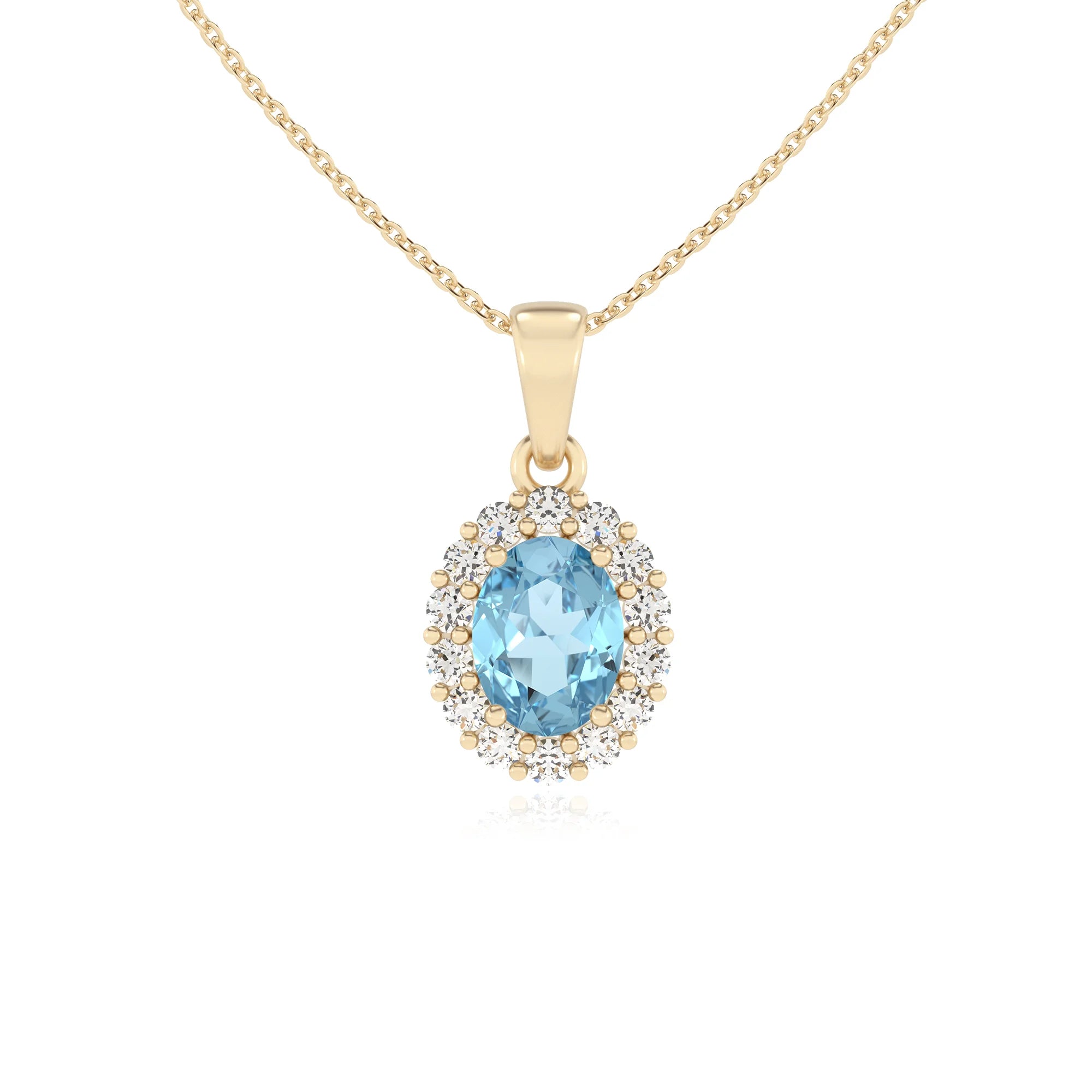 lab grown aquamarine oval solitaire necklaces in yellow gold