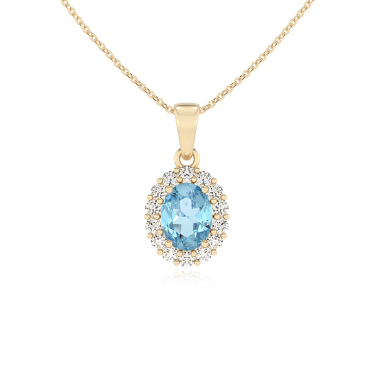 lab grown aquamarine oval solitaire necklaces in yellow gold