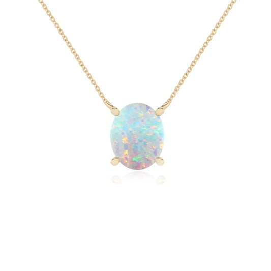 lab grown opal oval solitaire necklaces in yellow gold